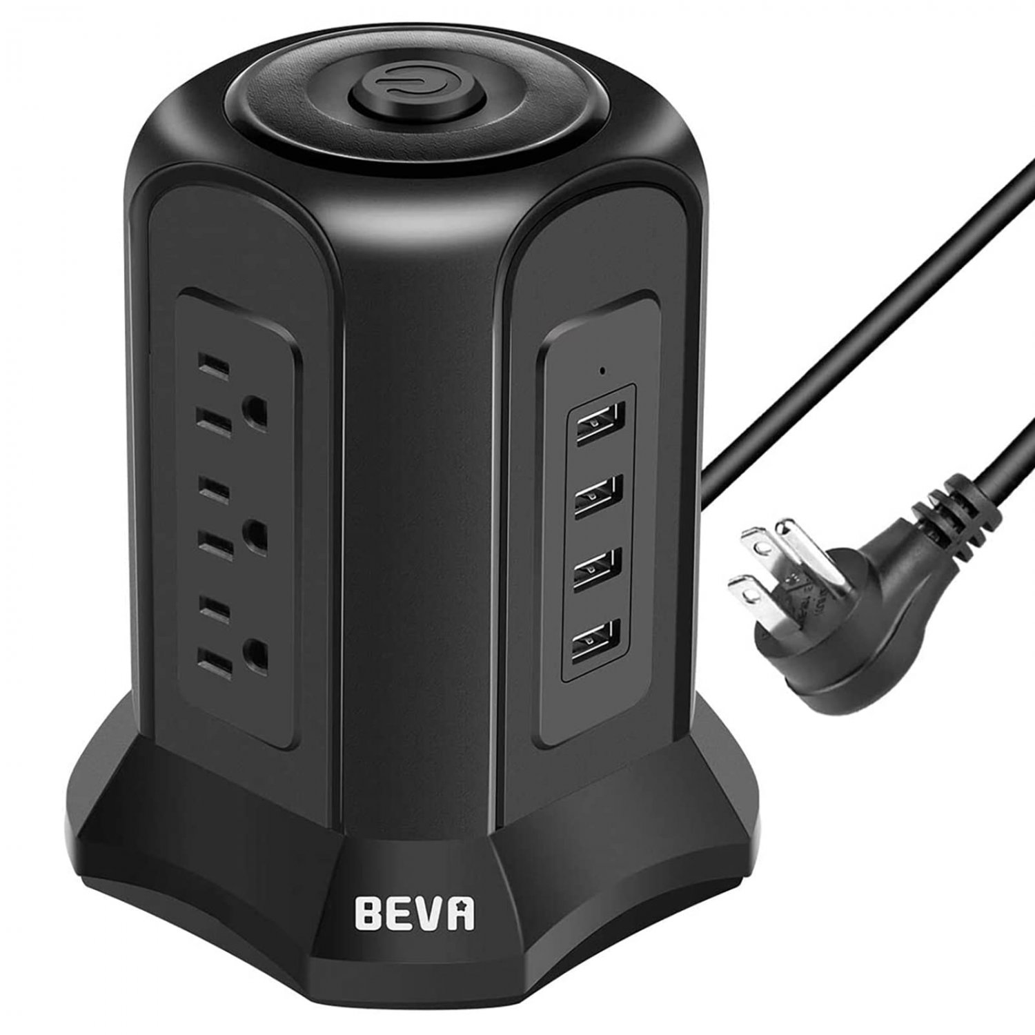 Power Strip Tower Surge Protector - BEVA Desktop Charging Station with 9 AC Outlet and 4 USB Ports, 