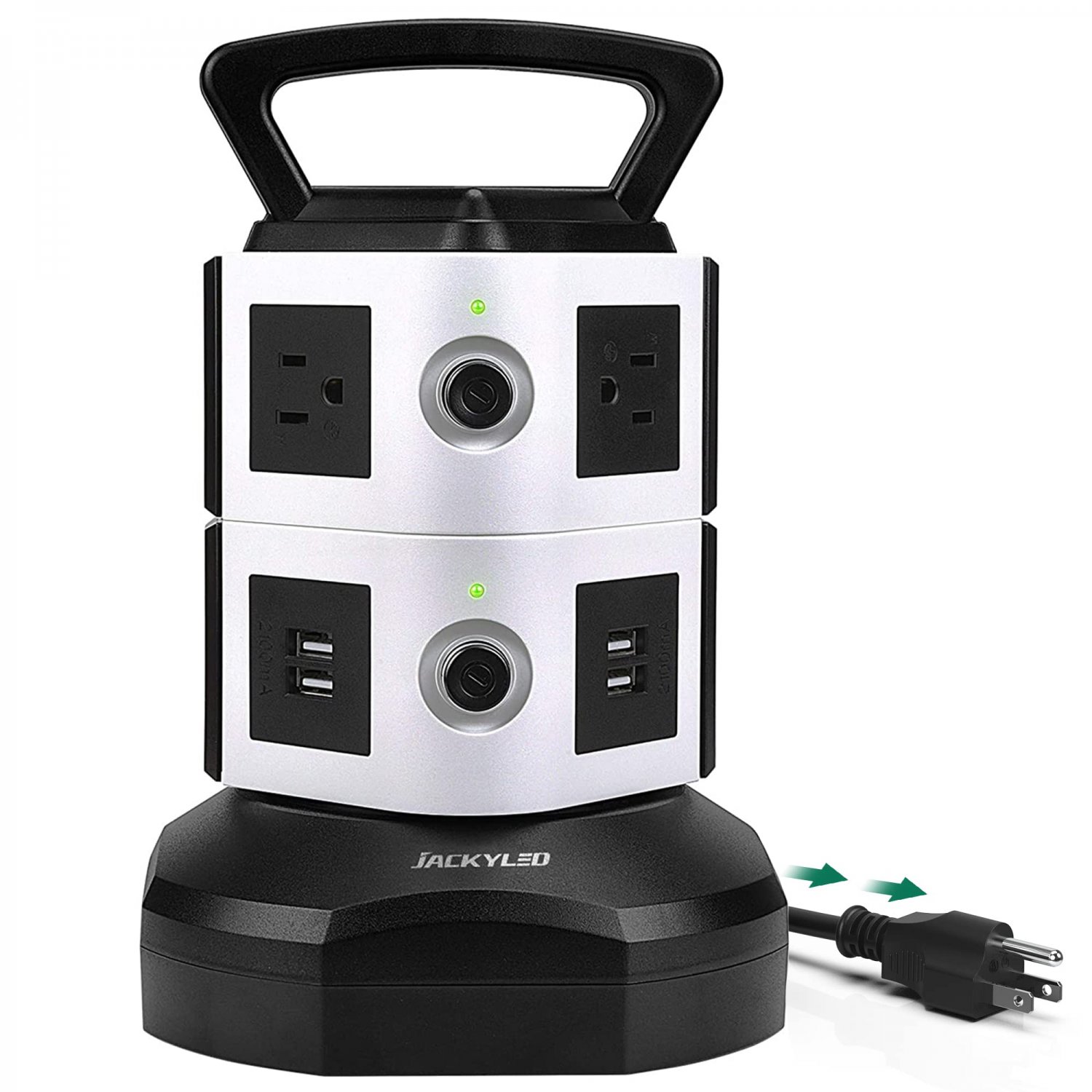 Power Strip Tower Surge Protector, JACKYLED 6.5ft Retractable Extension Cord with 4 USB Ports 6 AC O