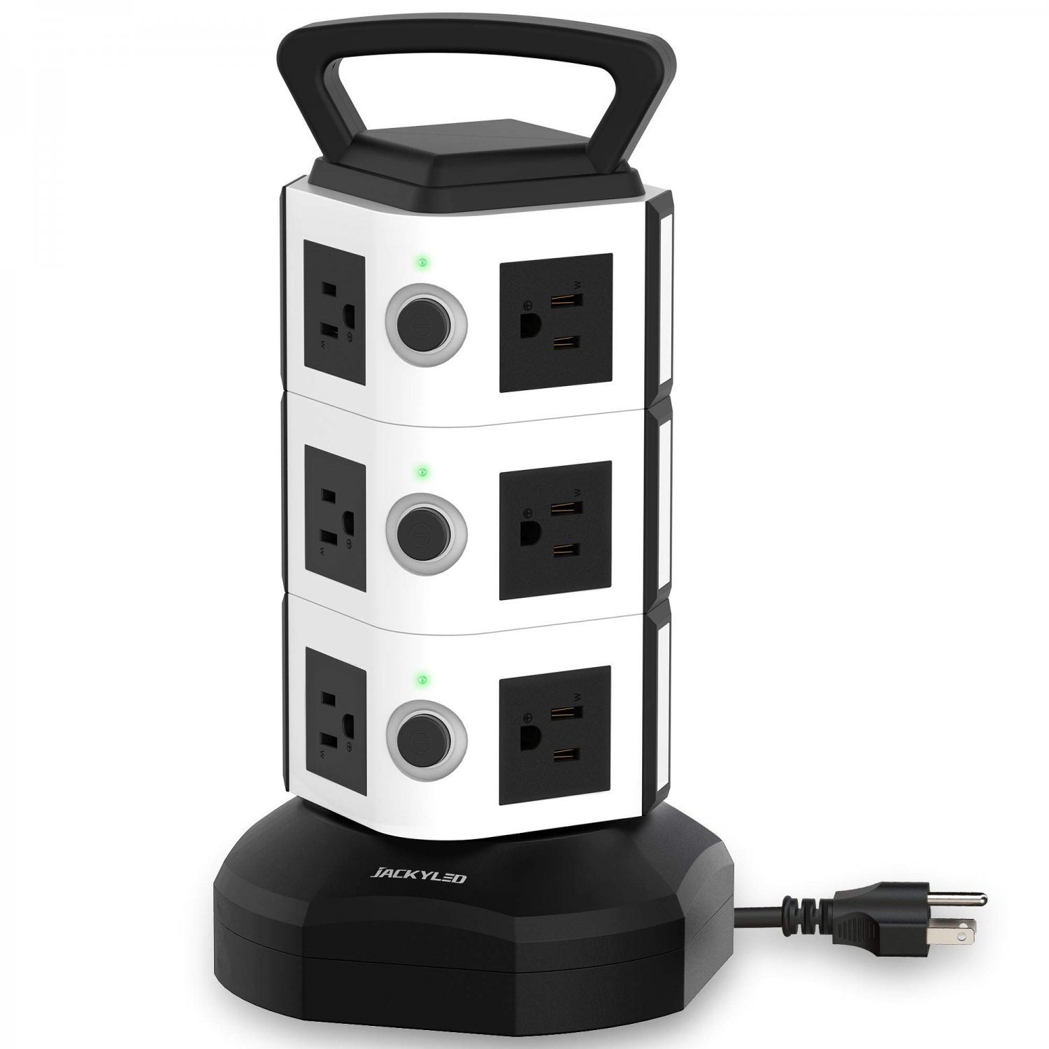 Surge Protector Power Strip Tower - JACKYLED 12 Outlets,1625W/13A, 6.5Ft Retractable Extension Cord 