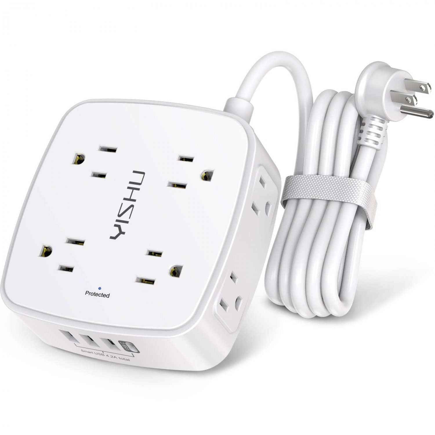 6 Ft Surge Protector Power Strip - 8 Widely Outlets with 4 USB Ports, 3 Side Outlet Extender with 6 