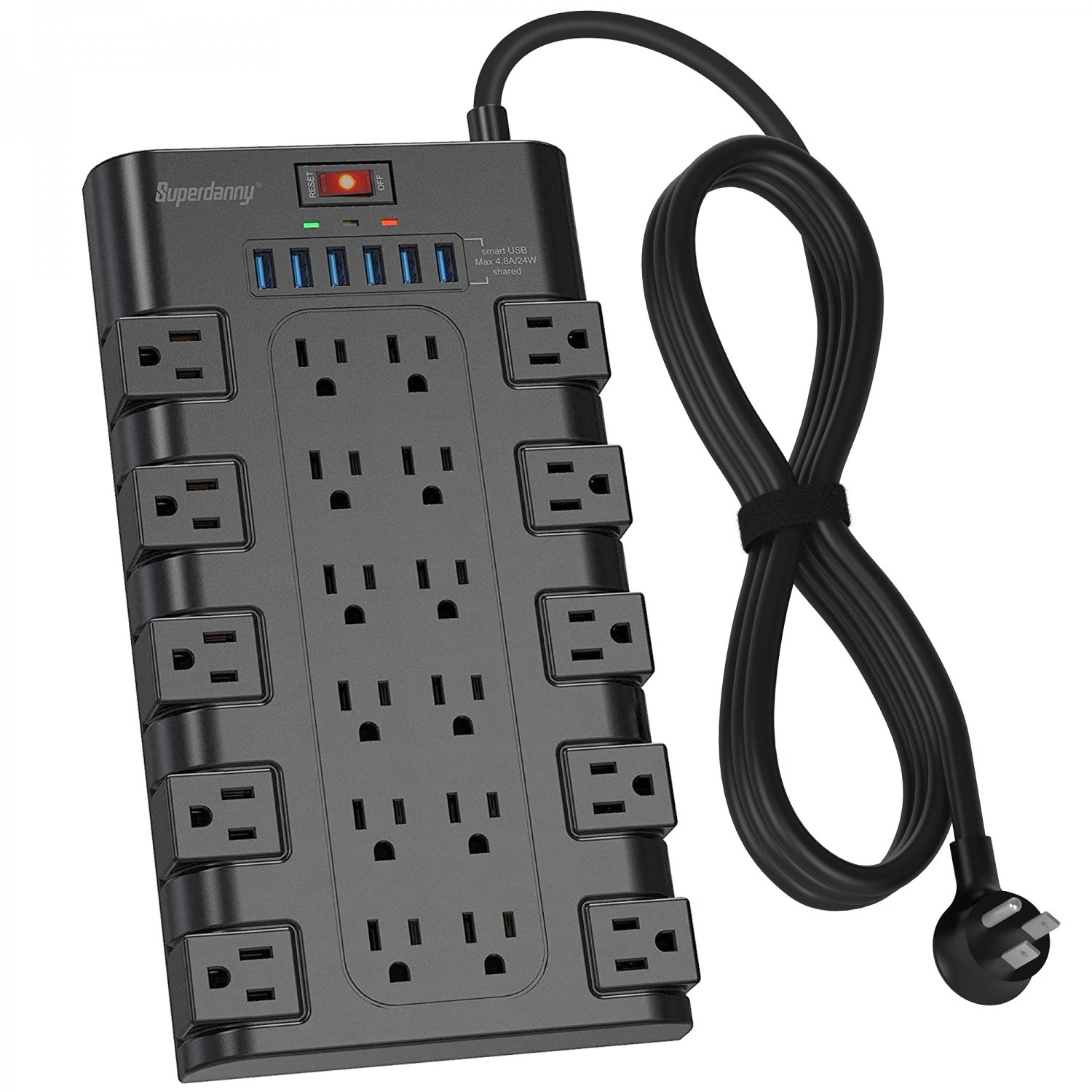 Power Strip, SUPERDANNY Surge Protector with 22 AC Outlets and 6 USB Charging Ports, 1875W/15A, 2100
