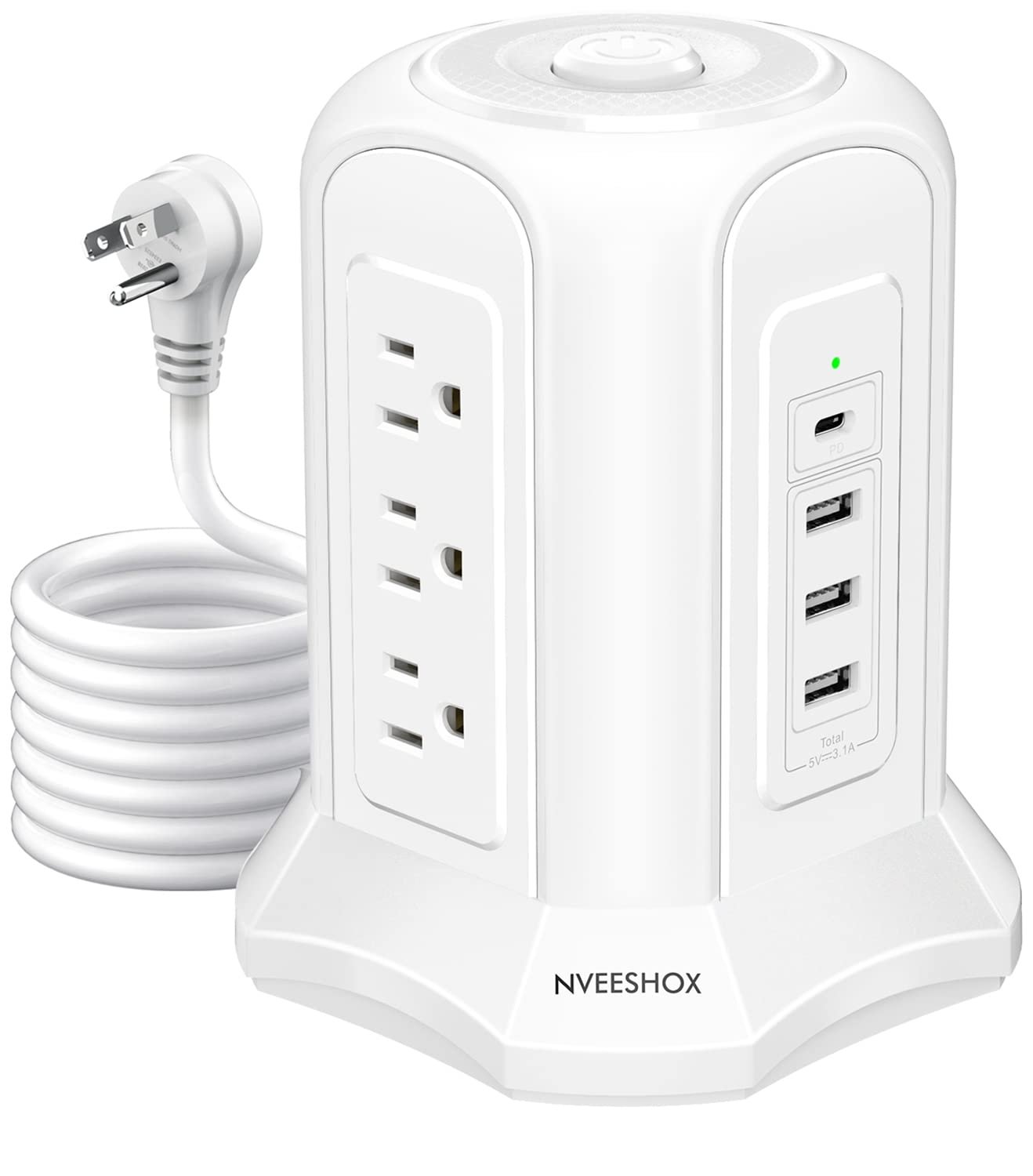 Power Strip Tower with USB C-Surge Protector with 9 AC Multiple Outlet and 4 USB Ports(1 USB C),10Ft