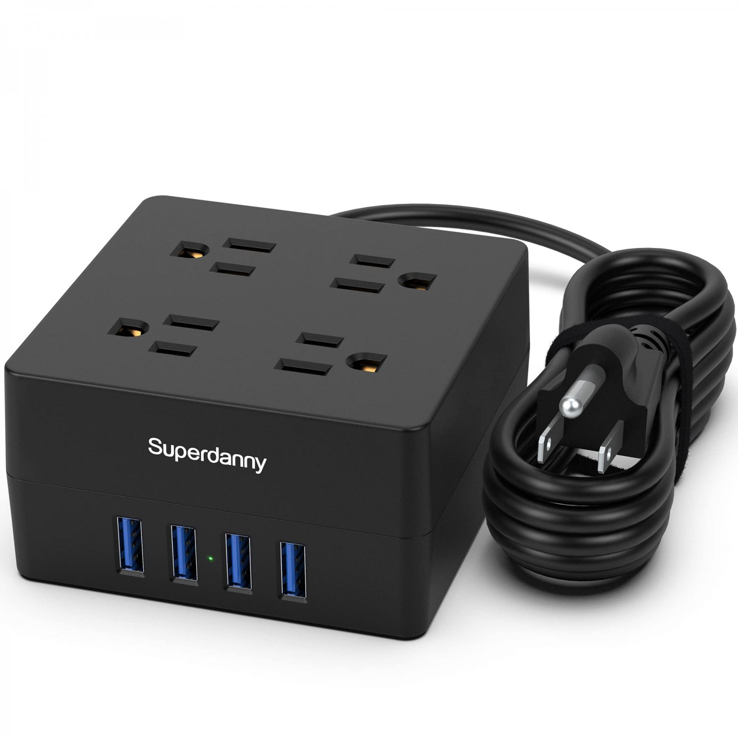 Power Strip, SUPERDANNY 4-Outlet 4-USB Surge Protector, 5 Ft Extension Cord, 900 Joules, Overload Sw