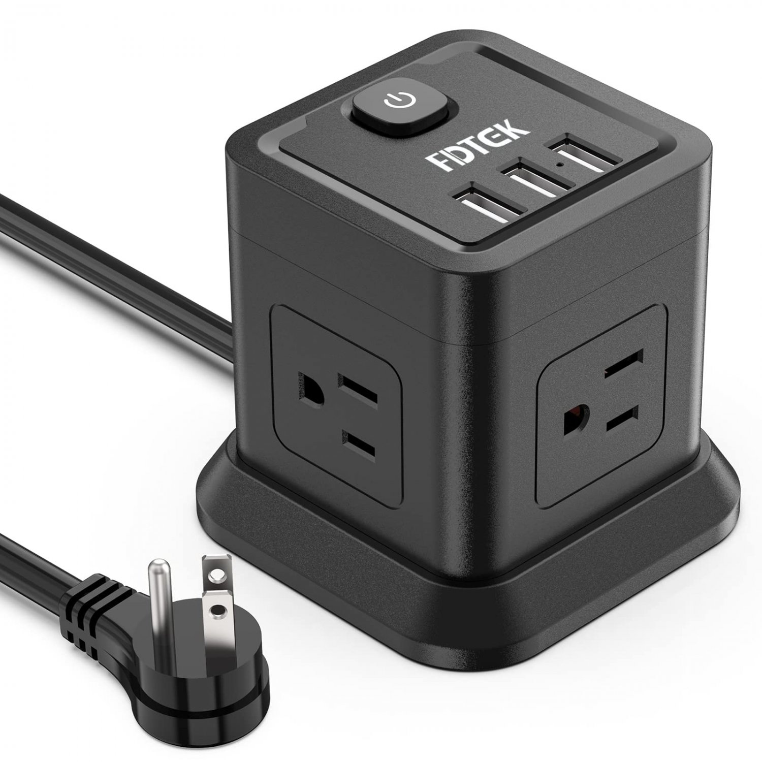 Power Strip with USB, FDTEK Flat Plug Extension Cord with 4 Outlets and 3 USB Ports, 5 FT Power Cord