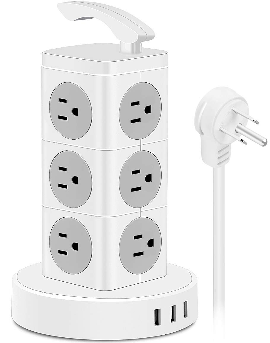 Power Strip Tower, FTEDK Surge Protector Power Tower with 12 AC and 3 USB Long Extension Cord 3.4A U