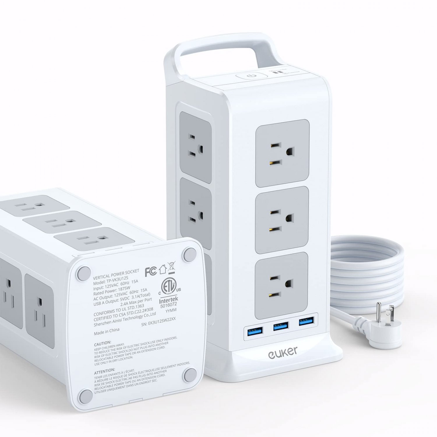 Power Strip Tower Surge Protector,Euker Charger Station 1875W with ETL Safety Certificate,Multiple O