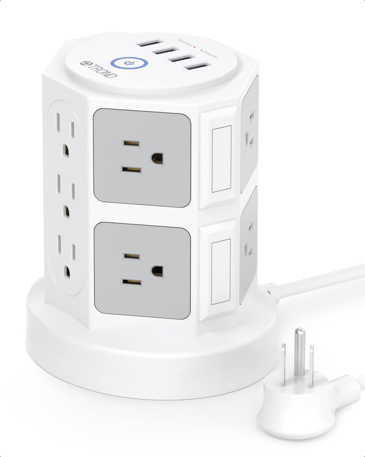 Power Strip Tower Surge Protector - TROND 14 AC Widely Spaced Outlets with 4 USB Charging Ports, 210