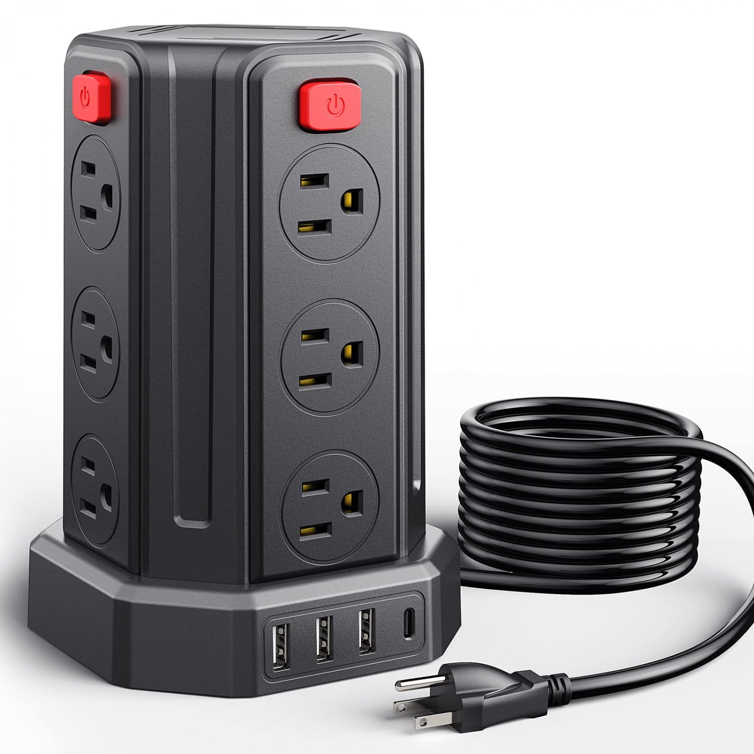 Power Strip Surge Protector Tower USB C 12 Outlet 4 USB SMALLRT Power Strip with USB Ports 9.8FT Ext