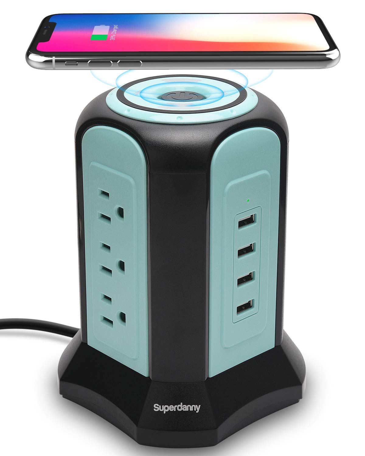 Power Strip Tower Wireless Charger, SUPERDANNY Surge Protector Tower, 10A 1050J Charger Station with