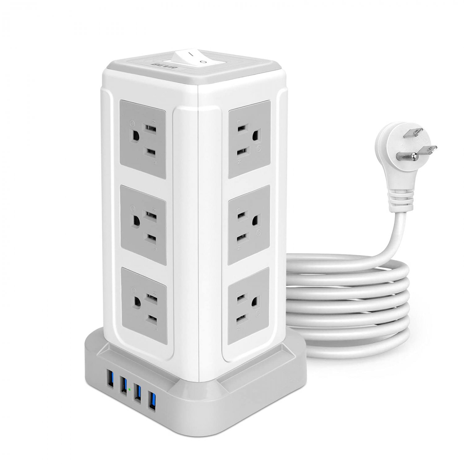 Power Strip Tower BEVA Surge Protector Power Strip with USB Ports 6.6ft Extension Cord 12 Outlets 4 