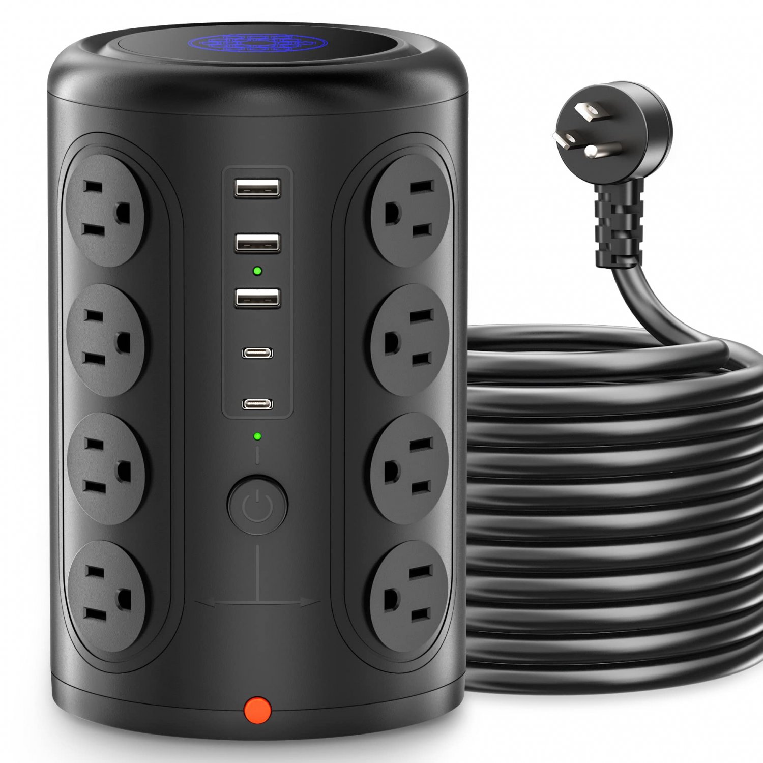 Power Strip Tower with 16 Outlets and 5 USB Ports (2 USB-C), TenTrend 1875W 1500J Surge Protector wi