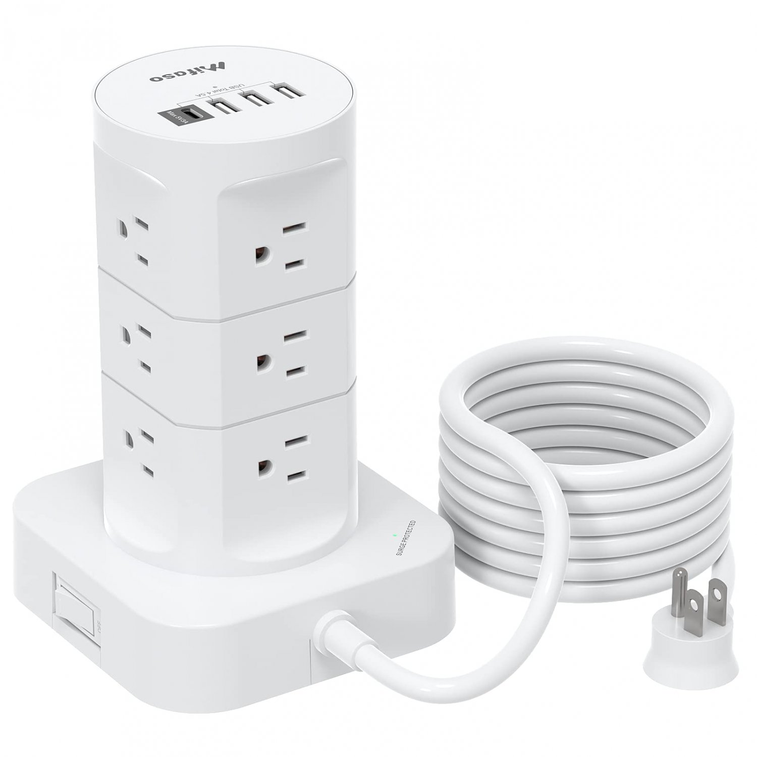 Surge Protector Power Strip Tower - 12 Widely Outlets with 4 USB Ports (1 USB C), 6FT Heavy Duty Ext