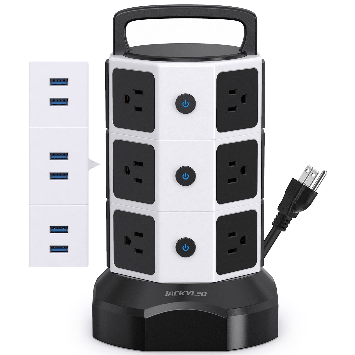 Power Strip Tower Surge Protector, JACKYLED 1625W 13A Outlet Surge Electric Tower, 12 Outlets 6 USB 