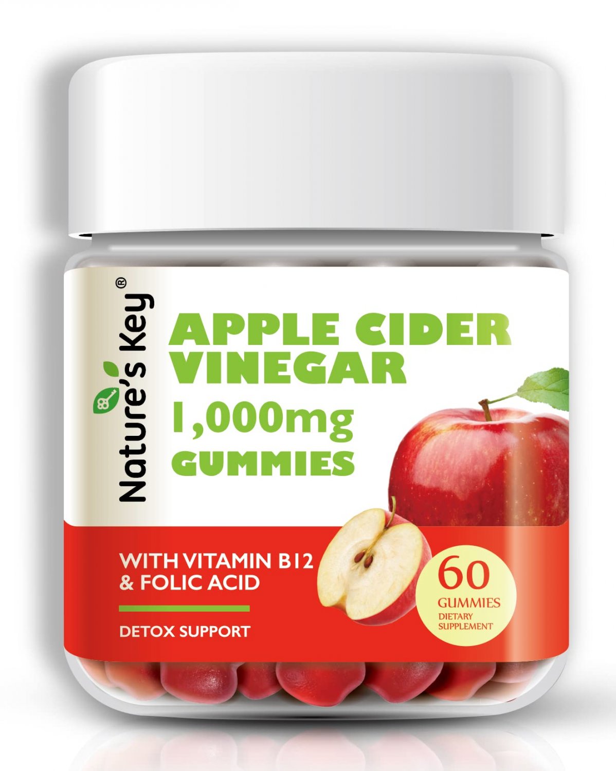 Nature's Key Apple Cider Vinegar Gummies - for Detox and Cleanse Support , Vegan ACV Gummies with Fo