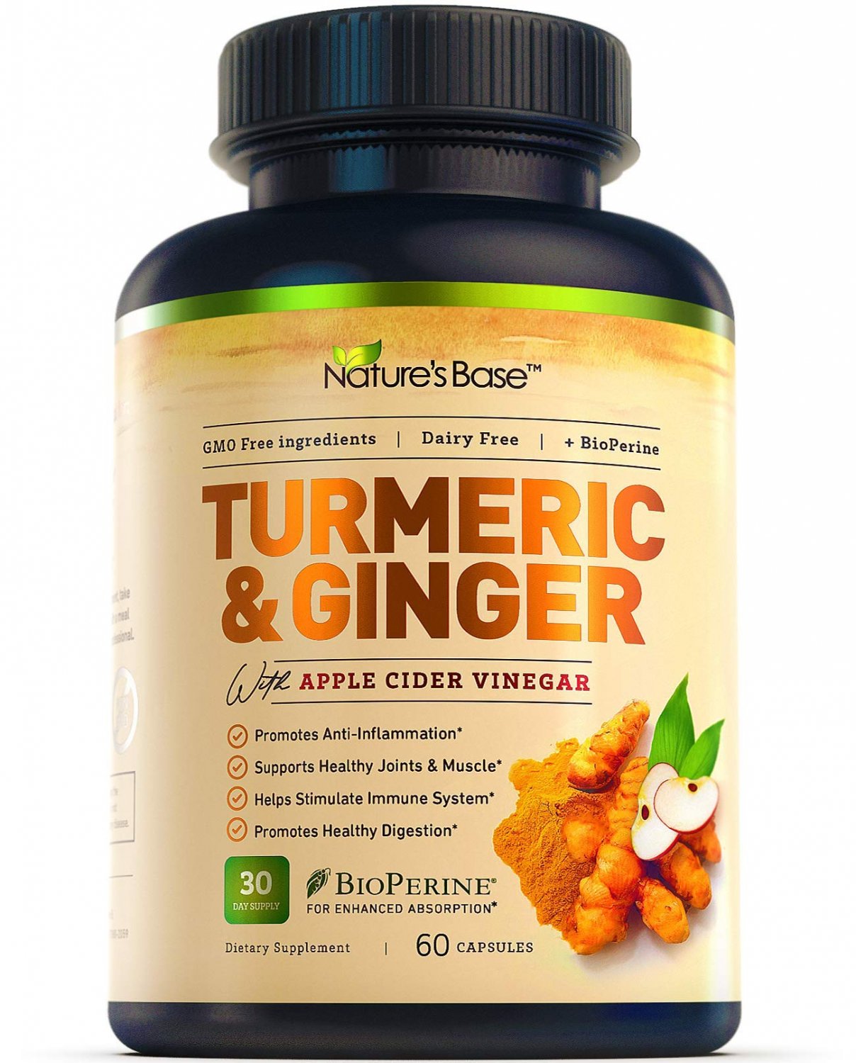 Turmeric Curcumin Supplement with Ginger & Apple Cider Vinegar, BioPerine Black Pepper, Tumeric & Gi
