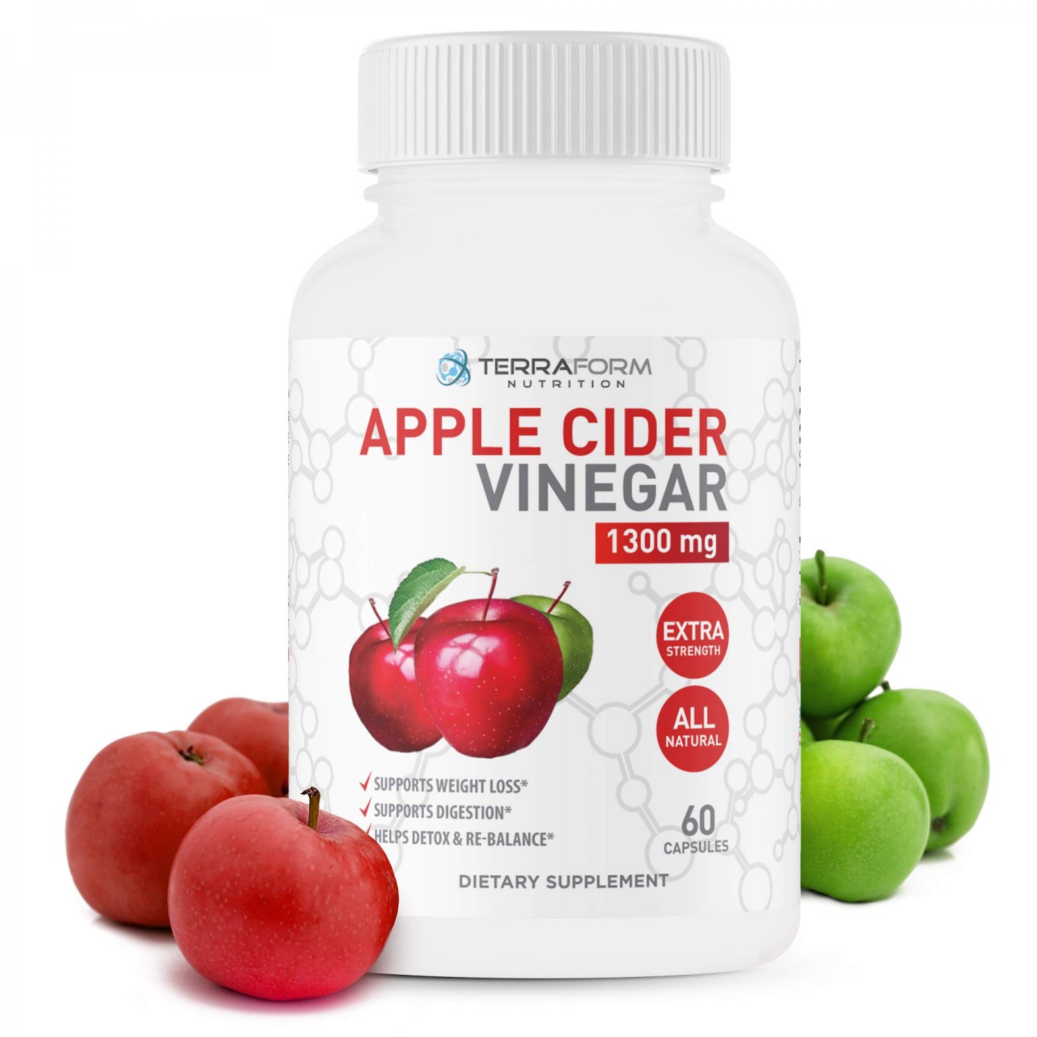 Pure Apple Cider Vinegar Capsules ? 1300mg ? Supports Weight Loss, Detox, Cleanse - Increased Metabo