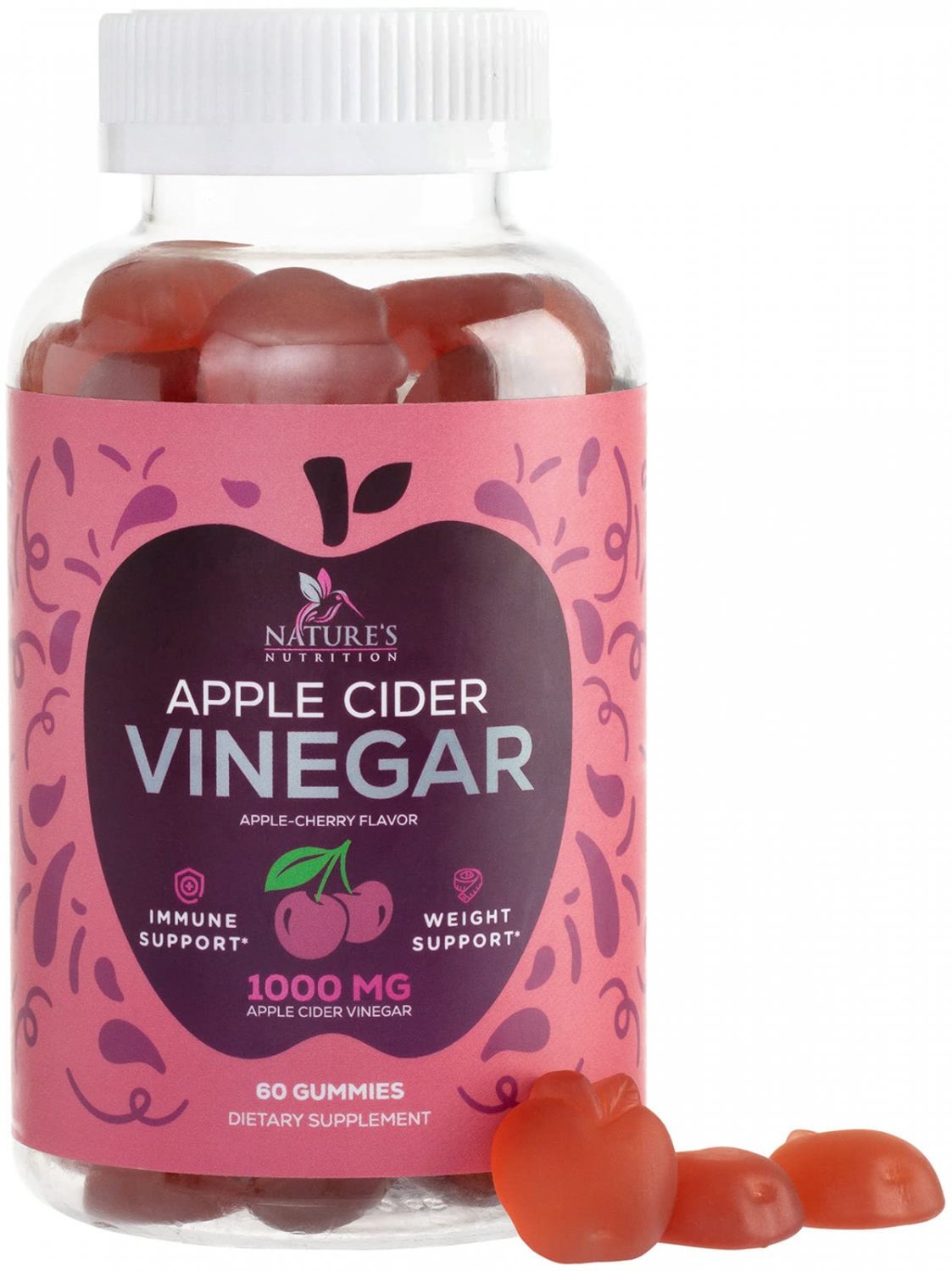 Apple Cider Vinegar Gummy Vitamins for Detox & Cleanse 1000mg - Gelatin-Free, Vegan, Non-GMO, Made w