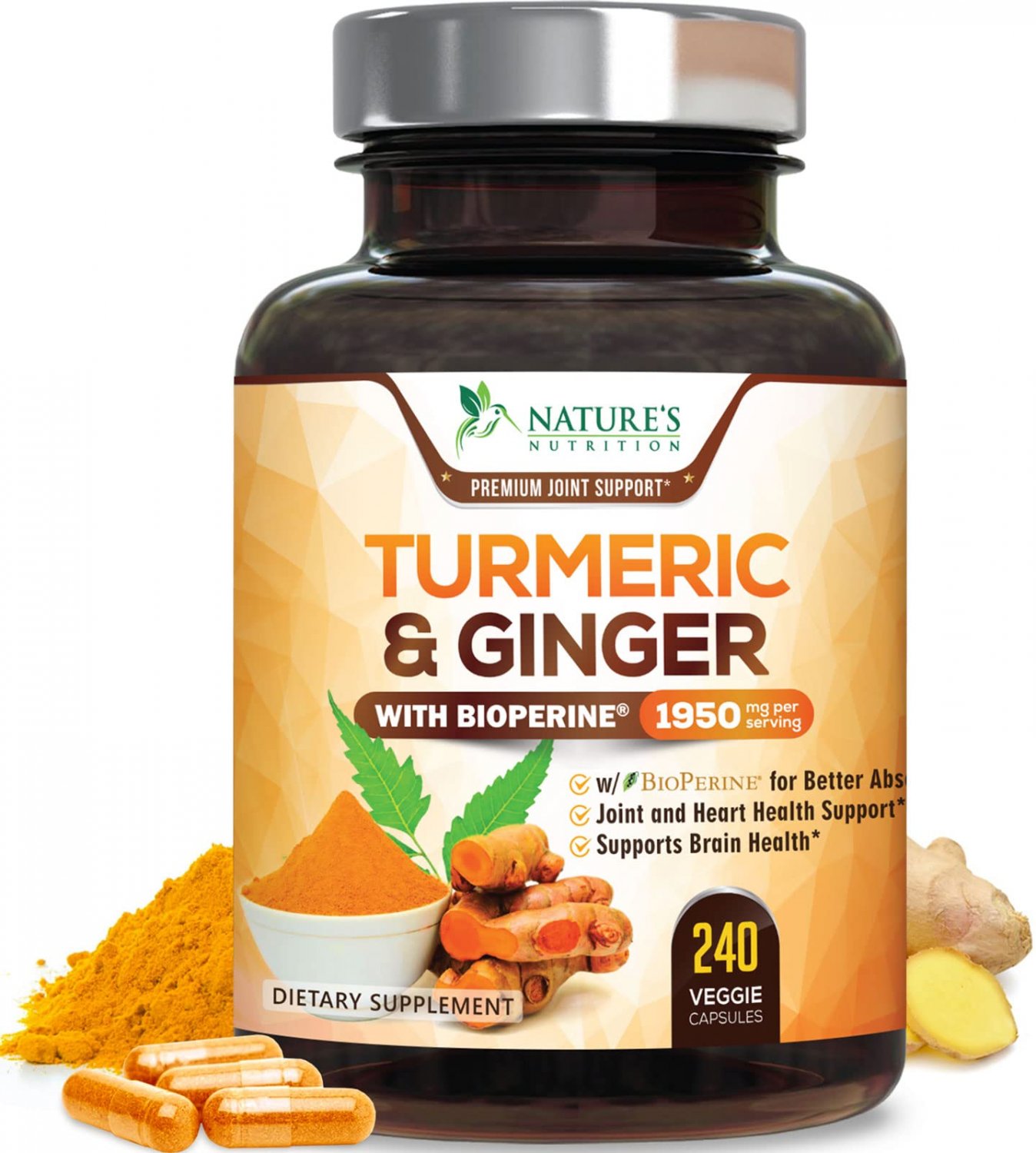 Turmeric Curcumin Ginger BioPerine 95% Curcuminoids 1950mg with Black Pepper for Best Absorption, Ma