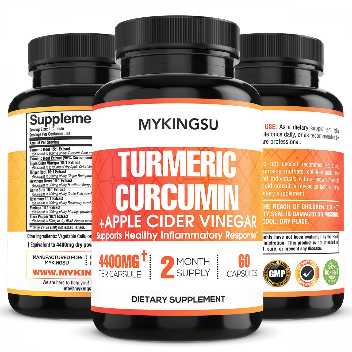 9-in-1 Turmeric Curcumin Capsules with Apple Cider Vinegar, Ginger - 4400mg Per Capsule - 95% Curcum