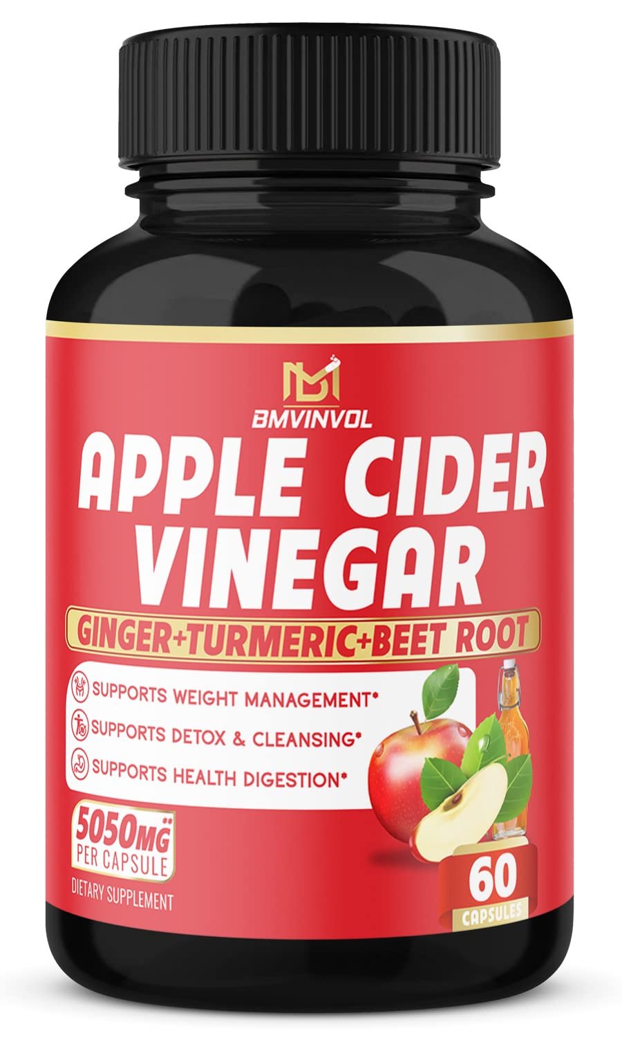 Apple Cider Vinegar Capsules - 5050mg Herbal Equivalent with Ginger, Turmeric, Elderberry, Beet Root