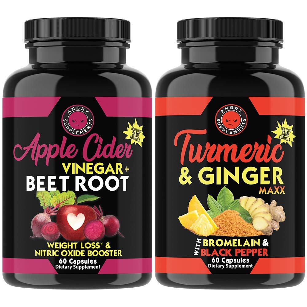 Apple Cider Vinegar + Beetroot and Turmeric & Ginger Capsules (2-Pack Bundle) by Angry Supplements, 