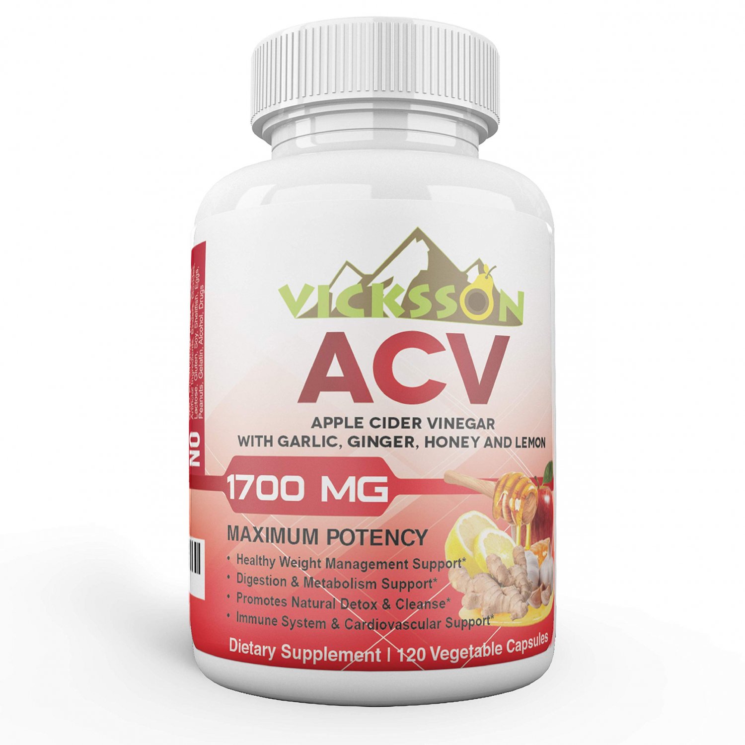 Vicksson Apple Cider Vinegar Pills 1700 mg of ACV with Garlic, Ginger, Lemon & Honey for Weight, Det