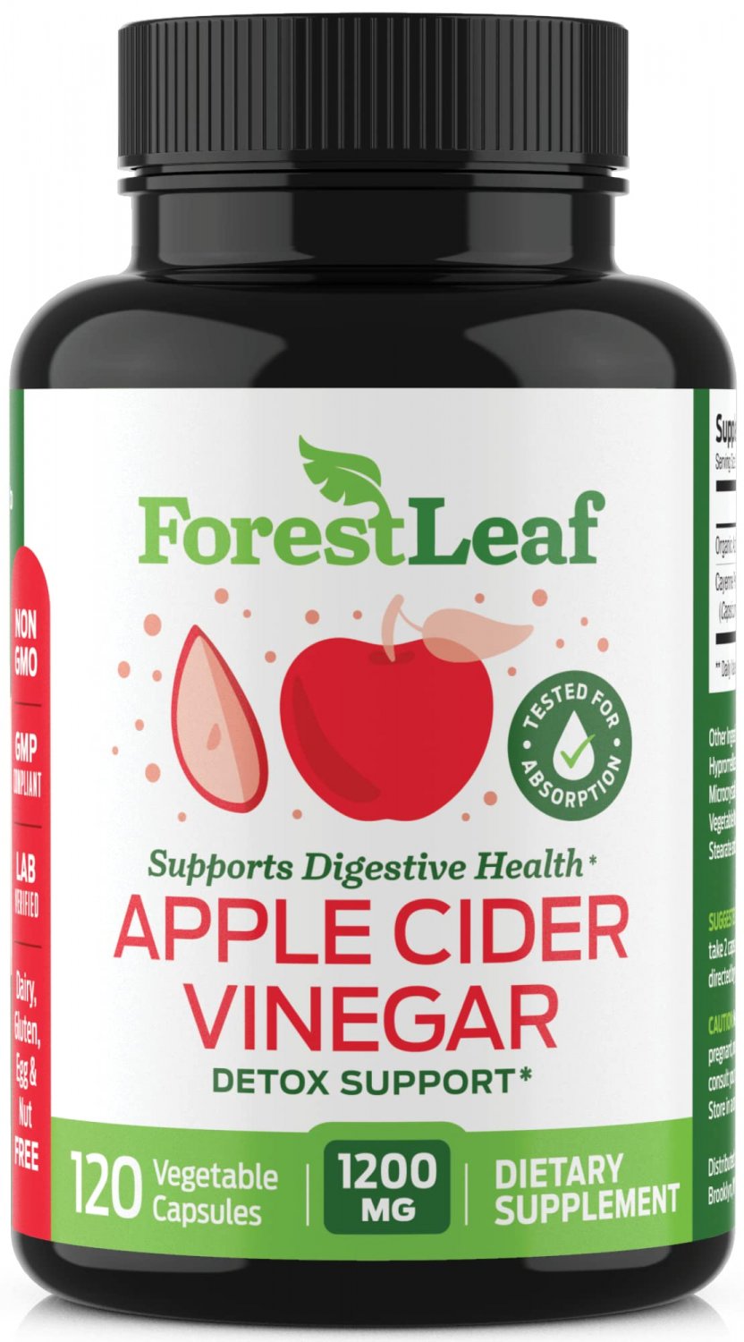 Forest Leaf - Apple Cider Vinegar Capsules with Cayenne Pepper Powder 1200mg - 120 Organic Pills - A