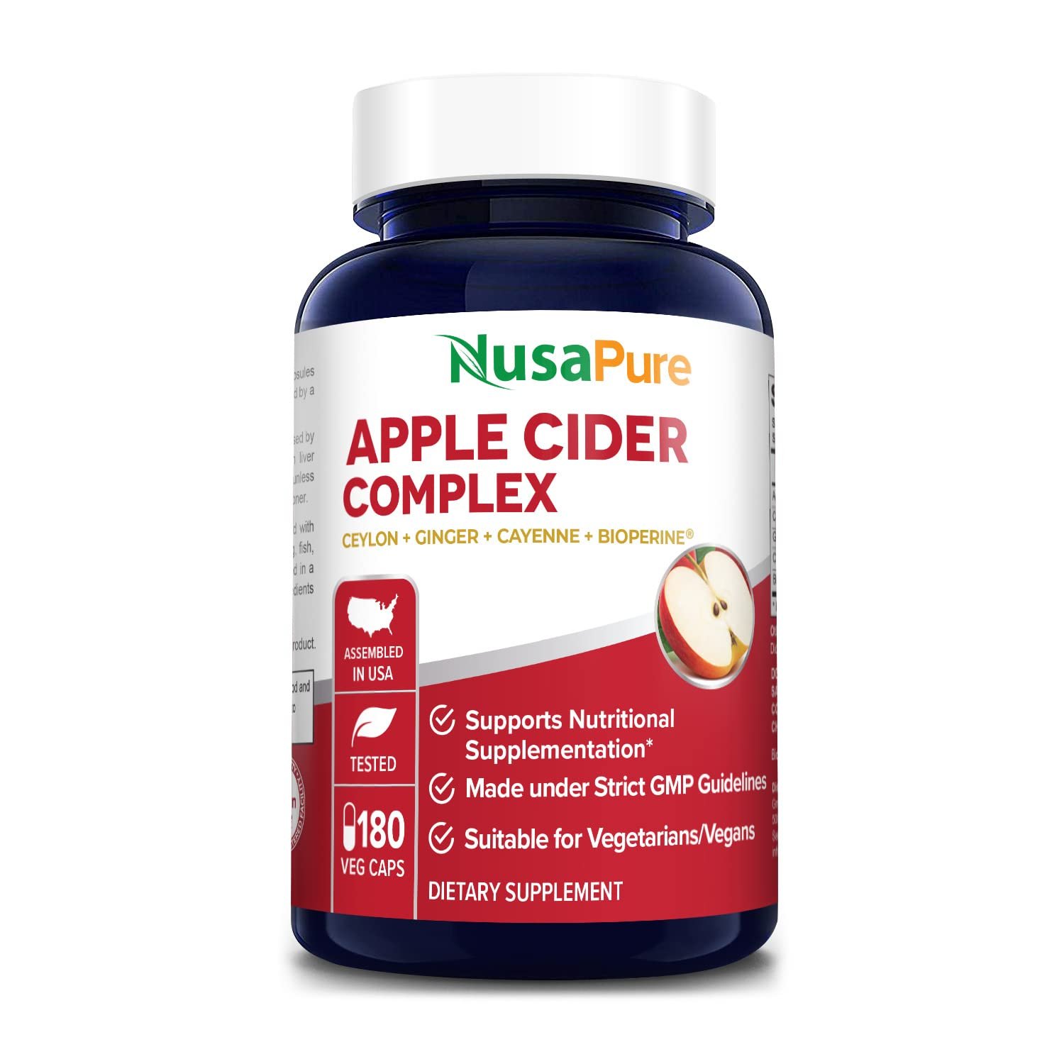 Apple Cider Vinegar Complex - 180 Veggie Caps - Organic ACV and Ceylon Cinnamon, Organic Ginger, Bio