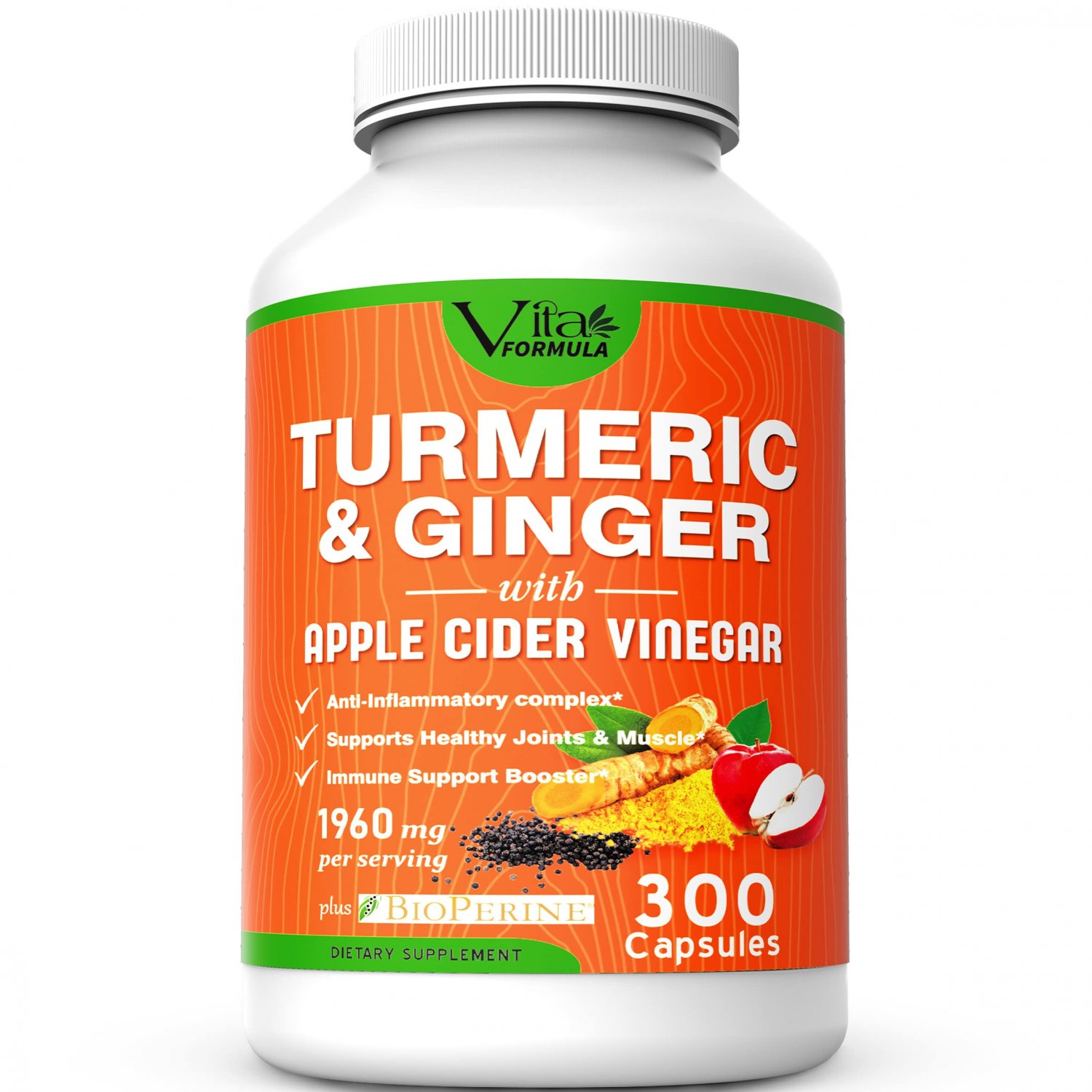 Turmeric Curcumin with Ginger ? Premium Ingredients 1960 mg ? Apple Cider Vinegar and Turmeric Suppl