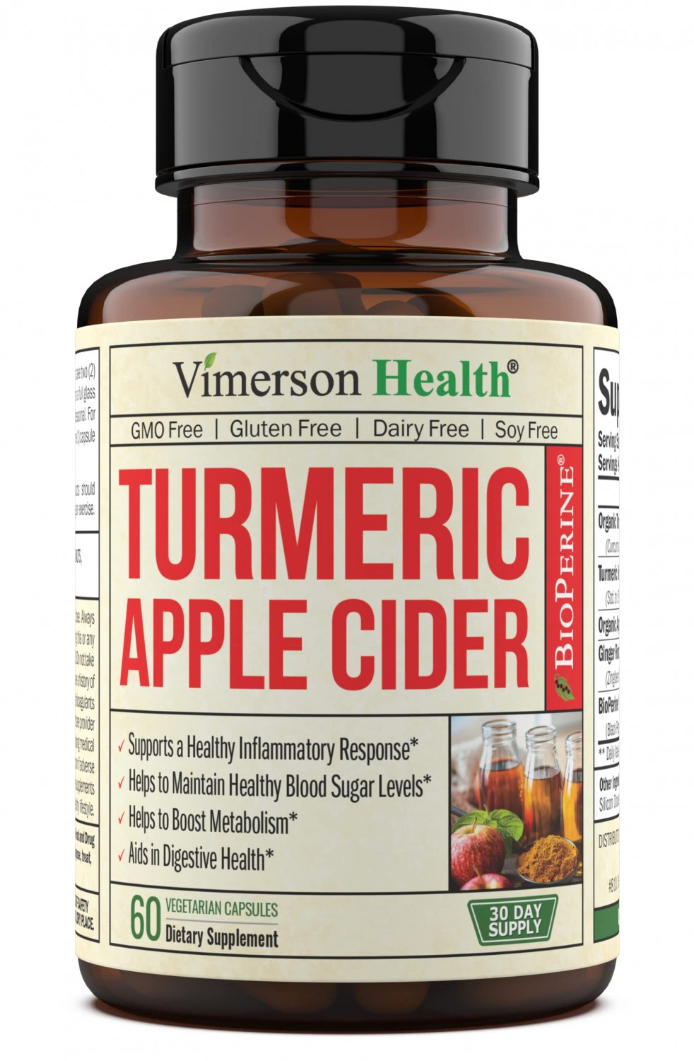 Turmeric & Apple Cider Vinegar Capsules with Ginger and Bioperine. Health Supplement for Joint Suppo