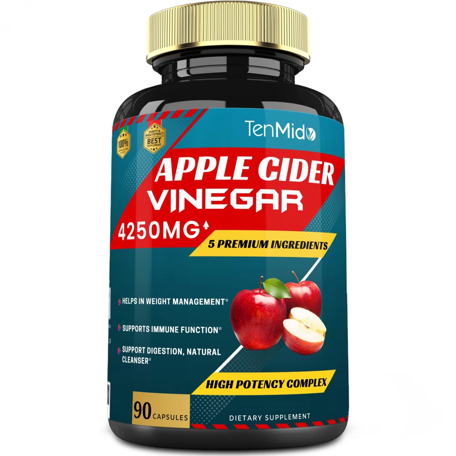 Apple Cider Vinegar Extract Capsules 4250mg, 3 Months Supply & Ginger, Turmeric, Elderberry, Pepper 