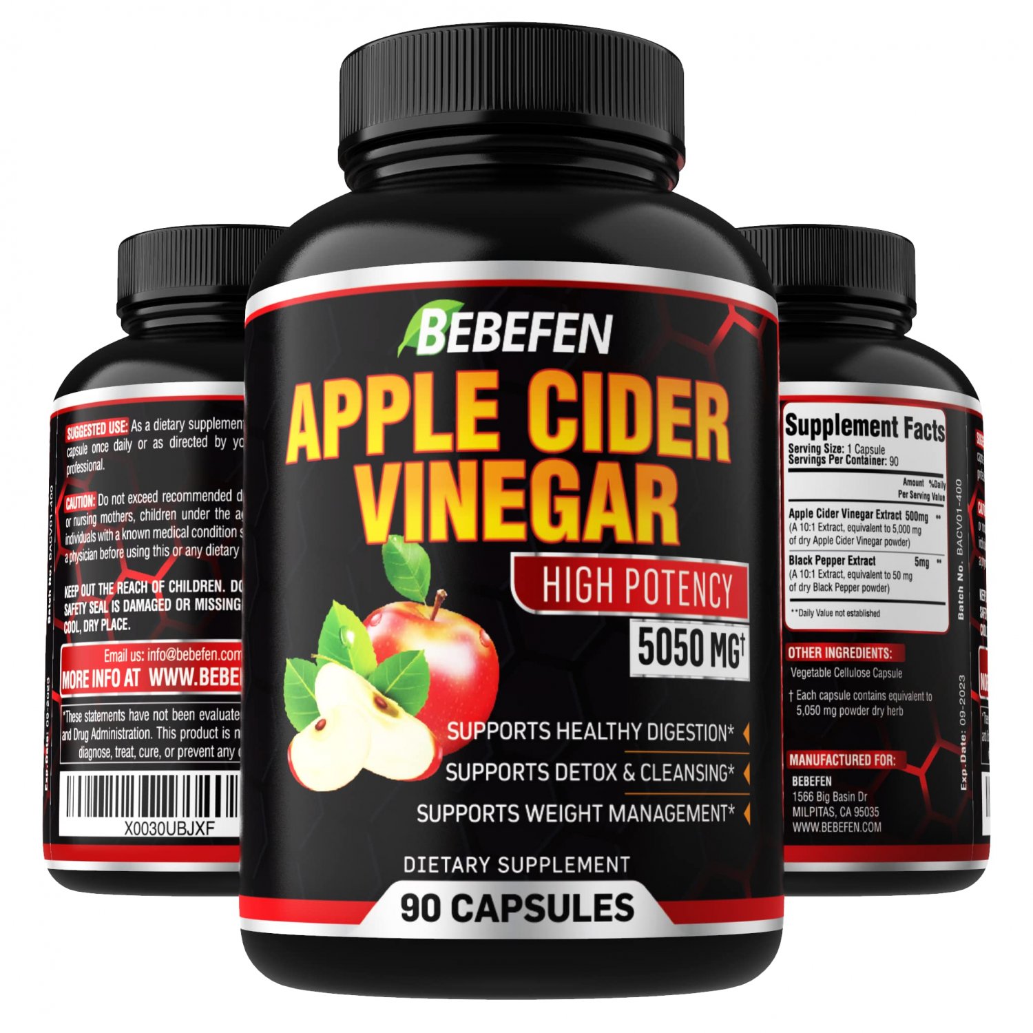 Apple Cider Vinegar Capsules - 5050mg Formula Pills with Black Pepper Extract - 90 Capsules Apple Ci