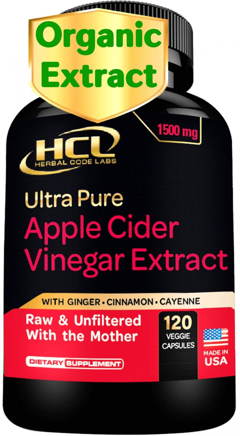 Organic Apple Cider Vinegar Capsules 1500 mg Extract with The Mother - Extra Strength Raw Apple Cide