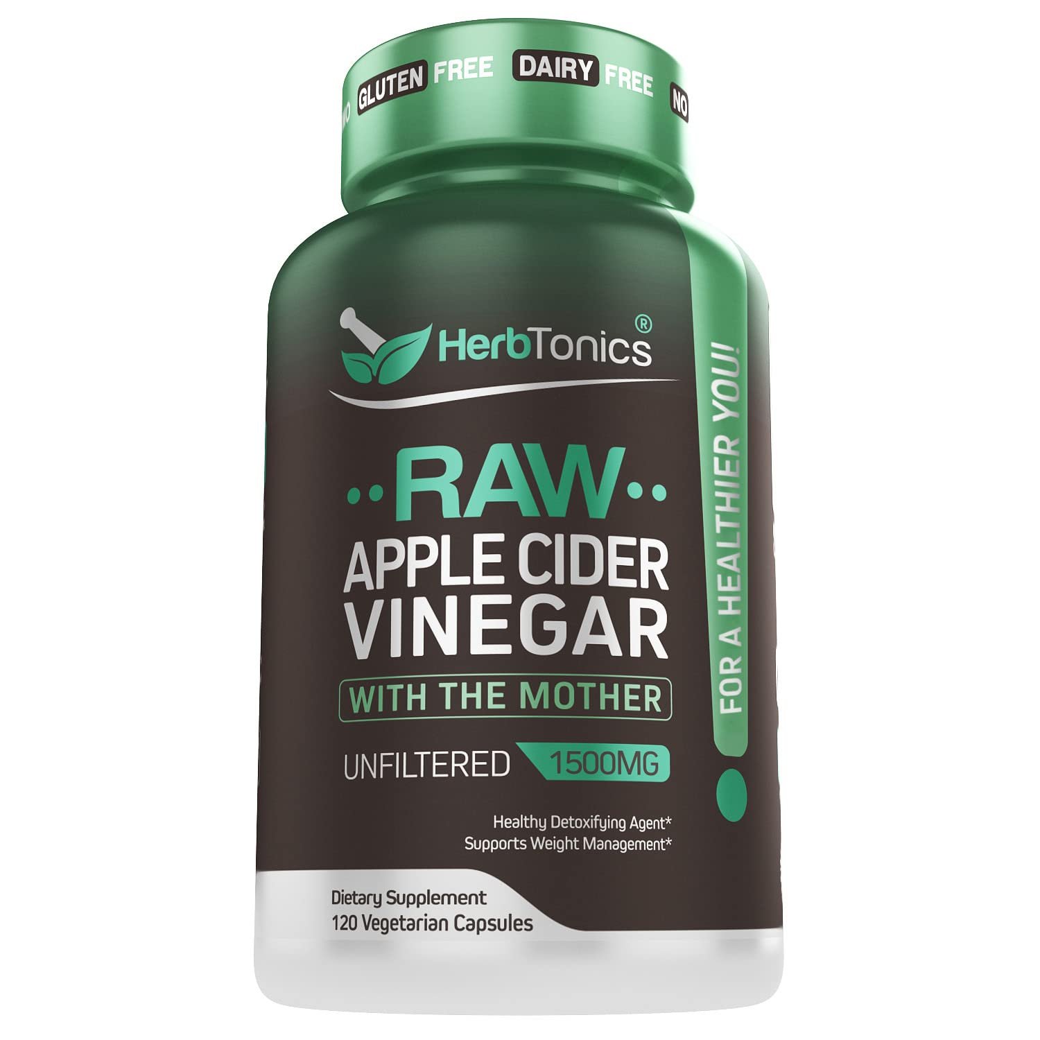 Herbtonics Raw Apple Cider Vinegar Capsules, 1500mg Detox Support (Packaging May Vary)