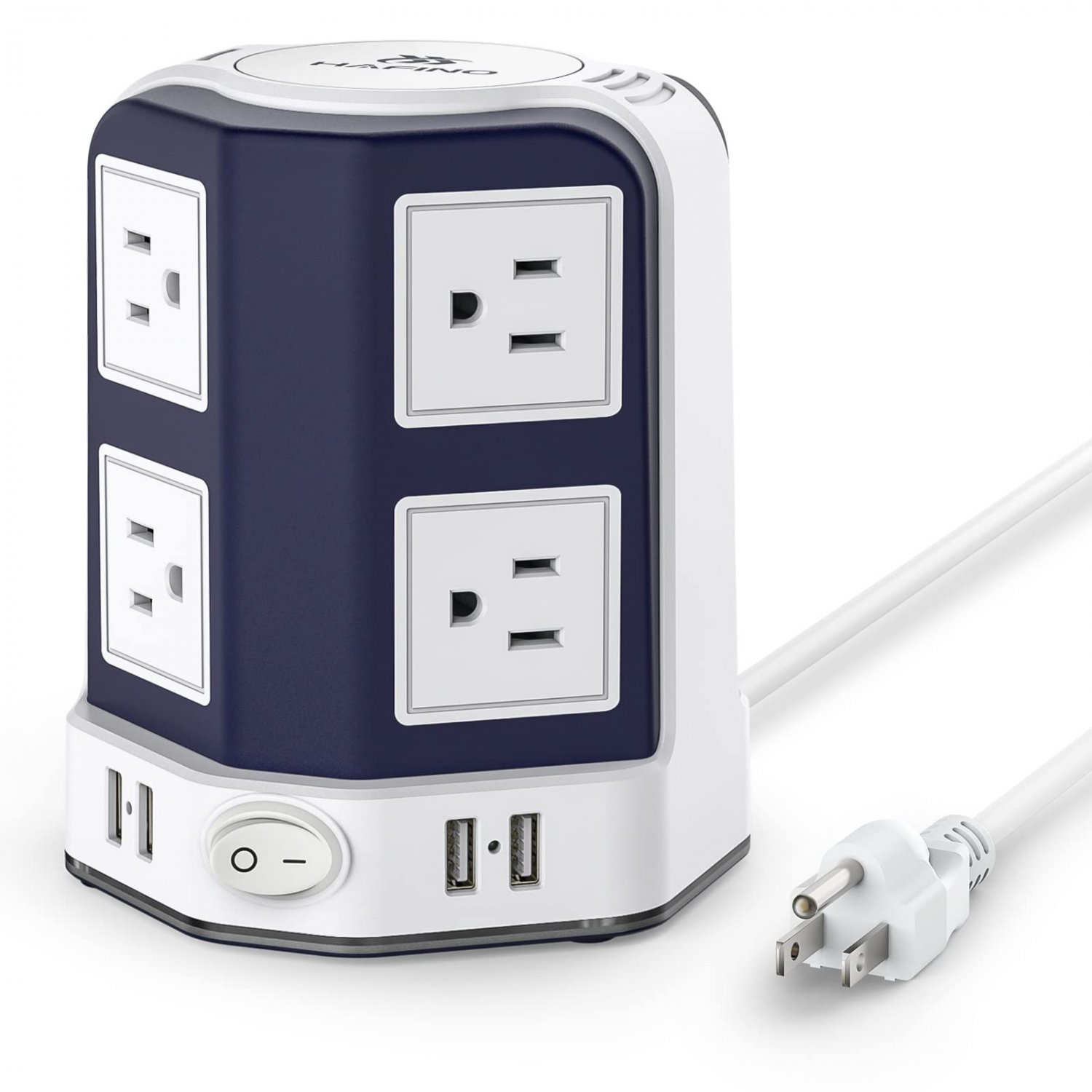 Surge Protector Power Strip Tower,HAFINO 8 Outlets with 4 USB Ports,10FT Extension Cord with Multipl