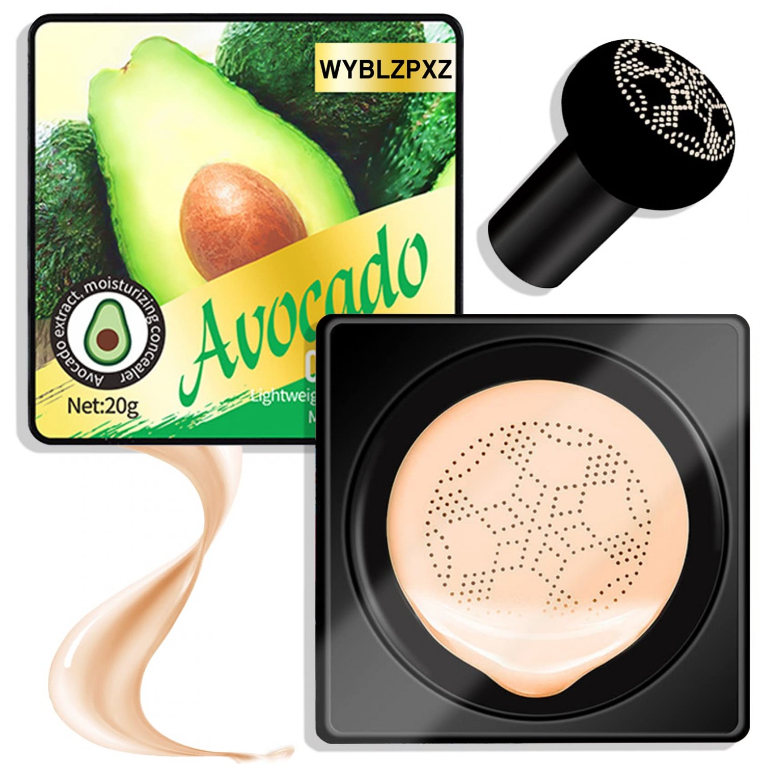 Mushroom Head Air Cushion CC Cream,Avocado CC Cream Foundation,Long Lasting Moisturizing Matte BB Cr
