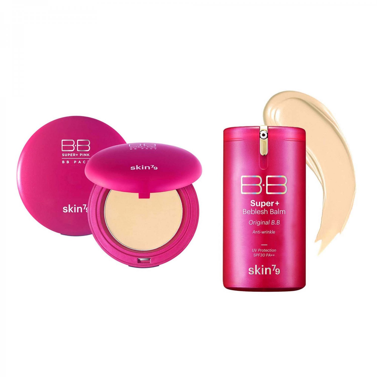SKIN79 Super Plus Beblesh Balm Pink BB Cream 40g Pink Beige & BB Pact 15g Light Beige Set - Excellen