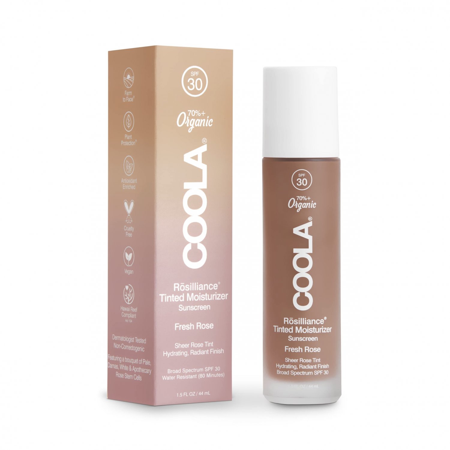 COOLA Organic Rosilliance BB Cream with SPF 30, Tinted Moisturizer Sunscreen & Foundation, Dermatolo