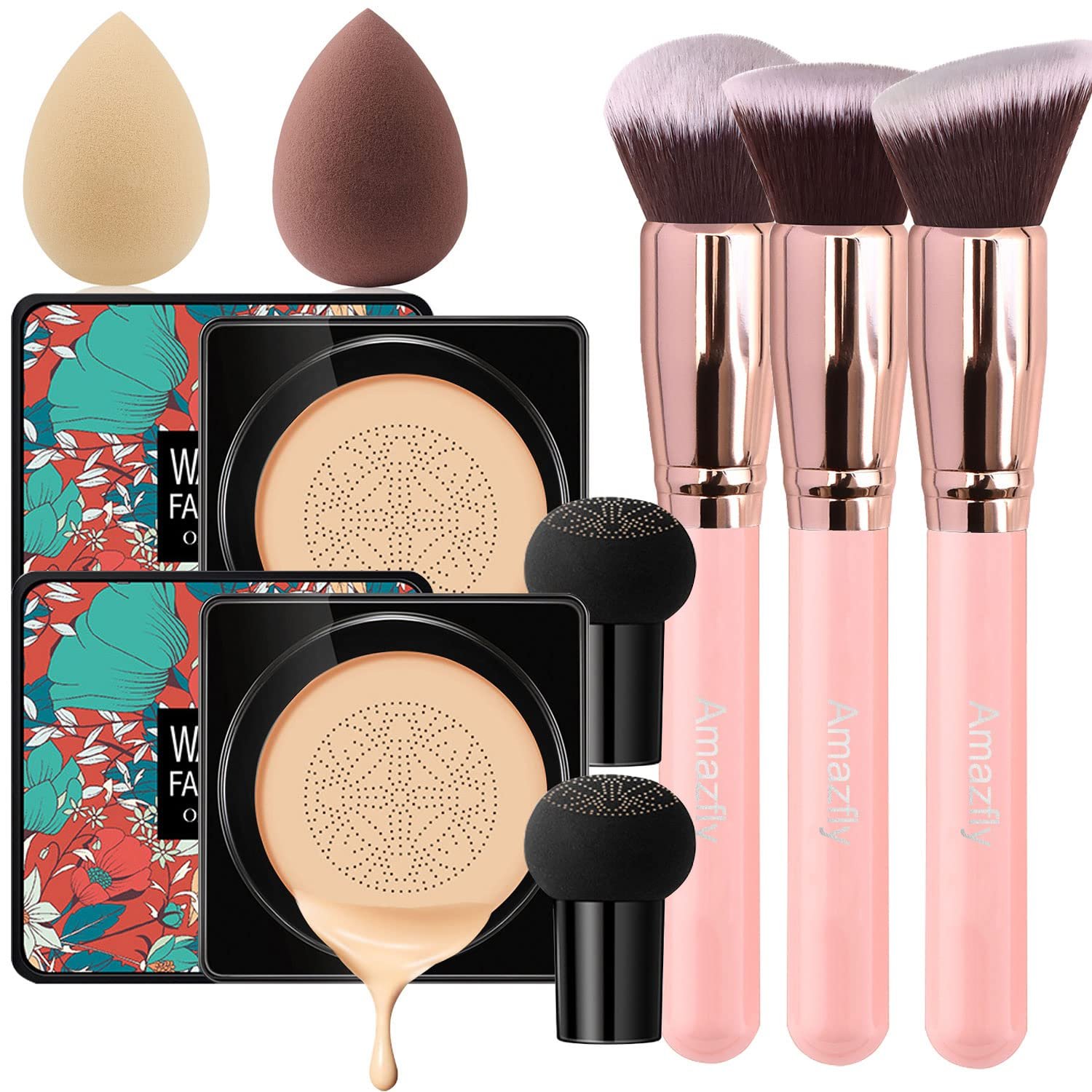 2 PCS Air Cushion CC Cream Mushroom Head Foundation, Amazfly Moisturizing BB Cream Makeup Long Lasti