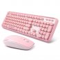Pink Wireless Keyboard Mouse Combo, 2.4GHz Wireless Retro Typewriter Keyboard and Mouse Combo, Letto