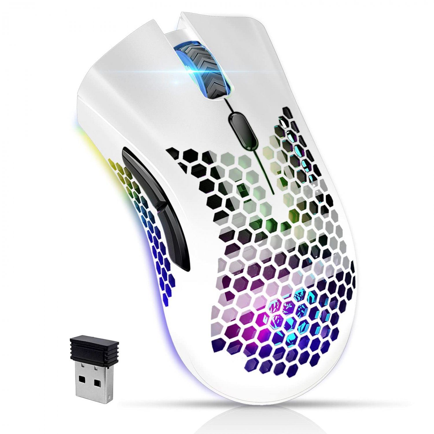 Wireless Gaming Mouse, VEGCOO C8 Silent Click Wireless Rechargeable Mouse with Colorful LED Lights a