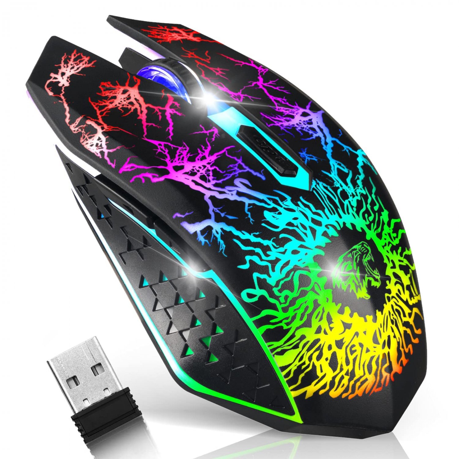 Wireless Gaming Mouse, Scettar Rechargeable Wireless Computer Gaming Mouse with Colorful LED Lights,