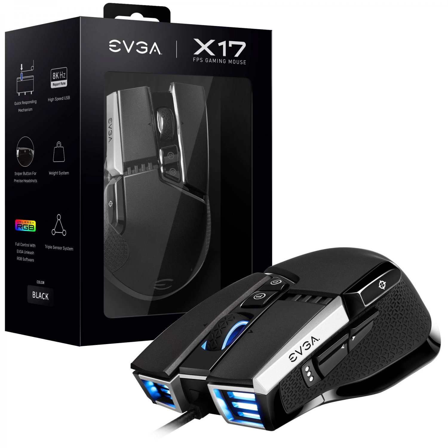 EVGA X17 Gaming Mouse, Wired, Black, Customizable, 16,000 DPI, 5 Profiles, 10 Buttons, Ergonomic 903
