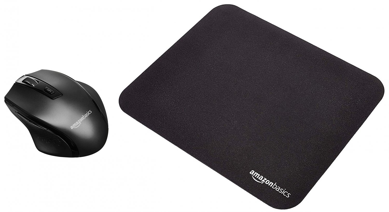 Amazon Basics Ergonomic Wireless PC Mouse - DPI Adjustable - Black & Gaming Computer Mouse Pad - Bla