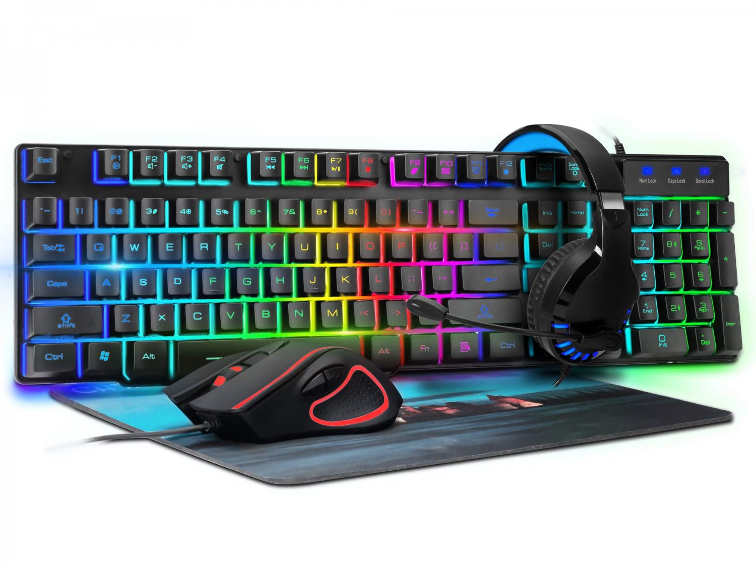 Gaming Keyboard Mouse and Headset with mic Combo USB Wired RGB Backlit