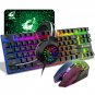 Wireless Gaming Keyboard Mouse and Wired Headphone with 87 Key Rainbow Backlight Rechargeable 3800mA