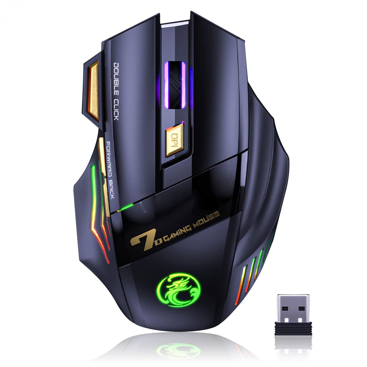 VEGCOO C8 Wireless Gaming Mouse, Rechargeable Silent Click Gaming Mouse with 2.4G USB Receiver, 3 Ad