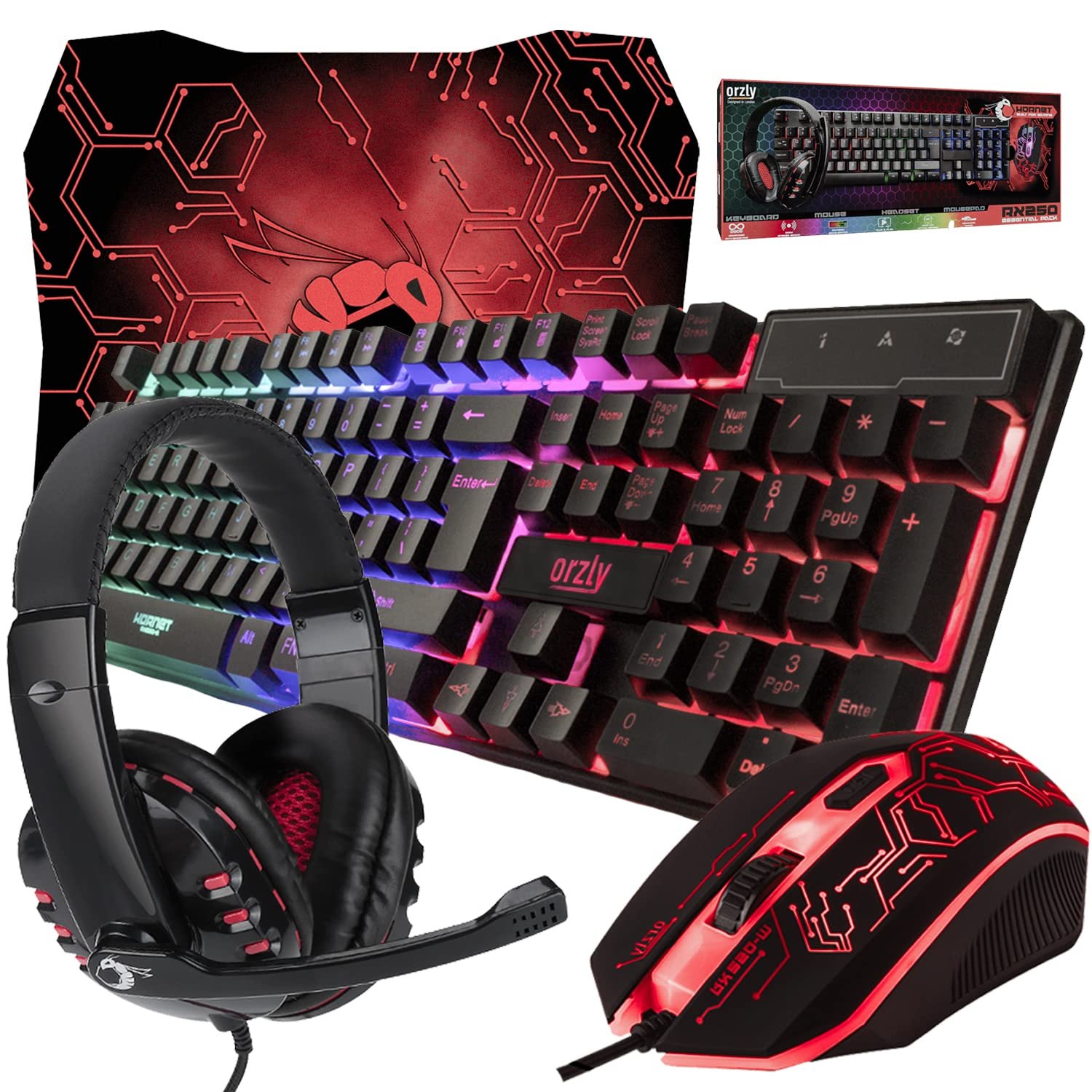 Gaming Keyboard and Mouse and Mouse pad and Gaming Headset, Wired LED RGB Backlight Bundle for PC Ga