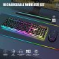 RedThunder K10 Wireless Gaming Keyboard and Mouse Combo, LED Backlit Rechargeable 3800mAh Battery, M