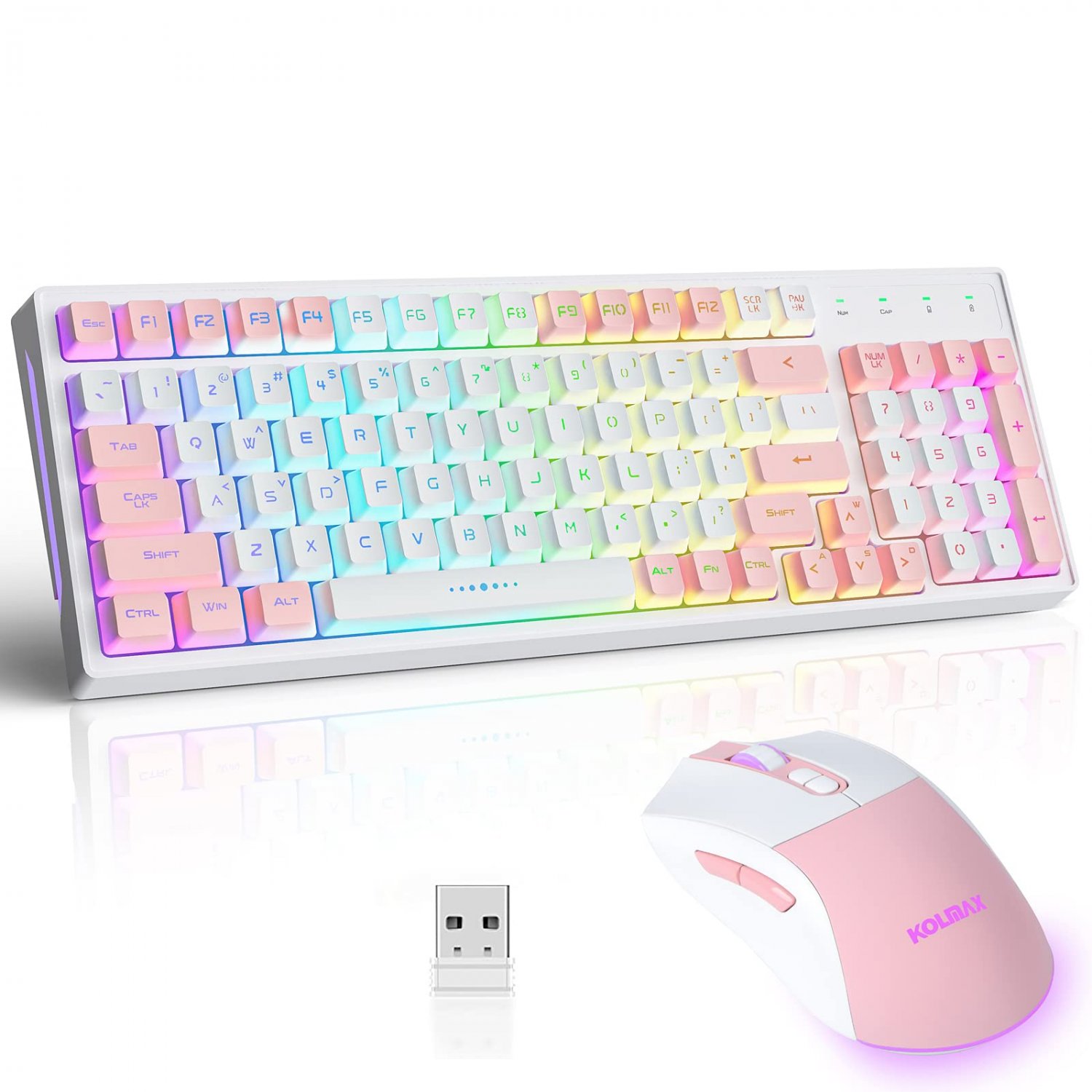 CK98 Wireless Gaming Keyboard and Mouse Combo,Rechargeable RGB White Gaming Keyboard RGB Backlit 98 